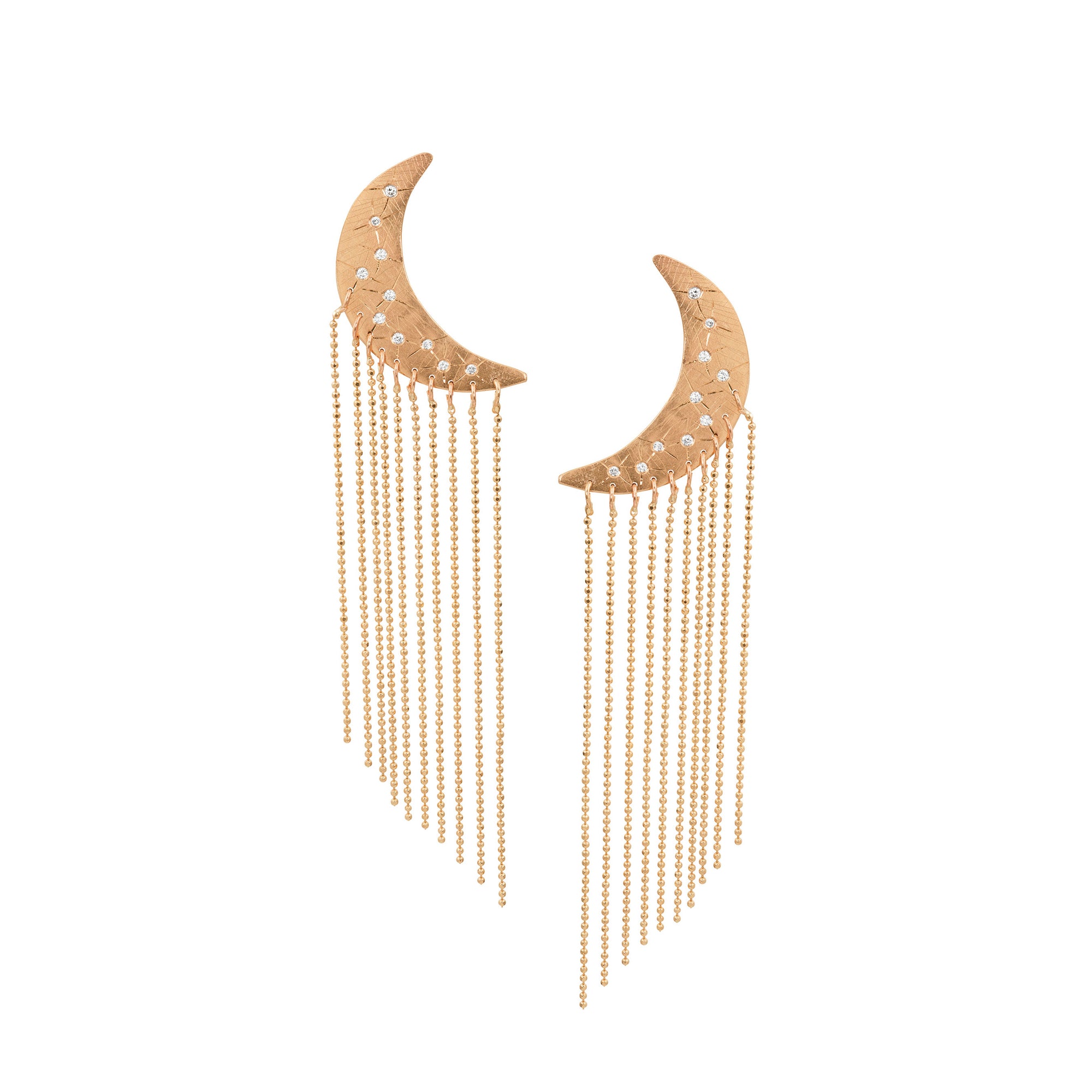 14k rose gold medium ALDA moon post earrings with chain fringe