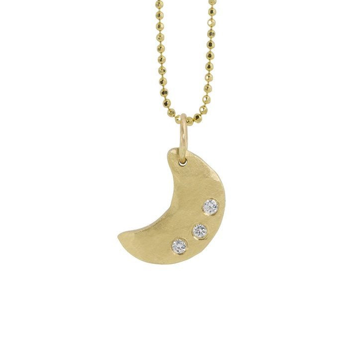 14k yellow gold ALEM floating moon with 3 diamonds