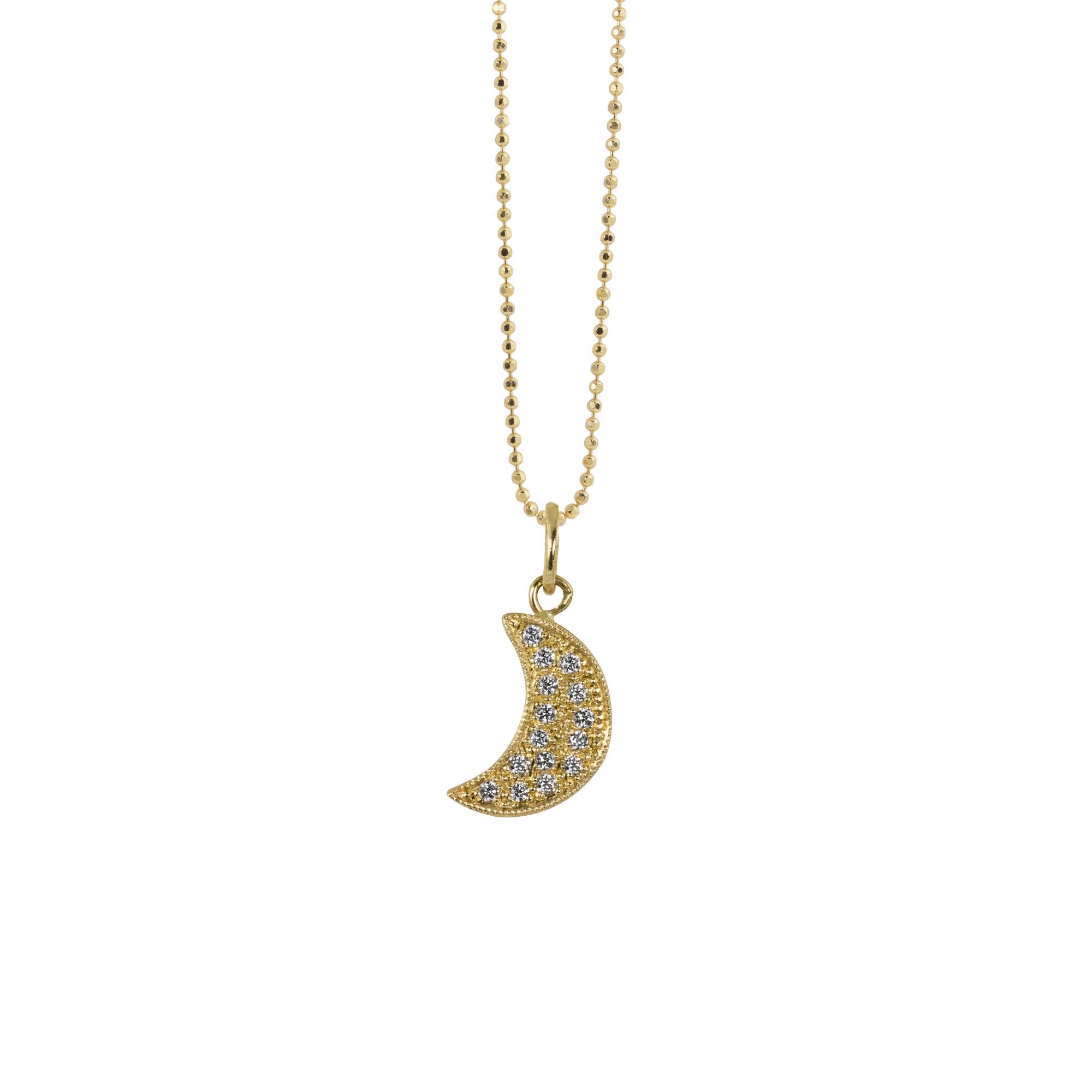14k yellow gold baby ALER moon charm with scattered diamonds