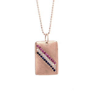 14k rose gold CAVA pendant with mixed stripe of sapphires