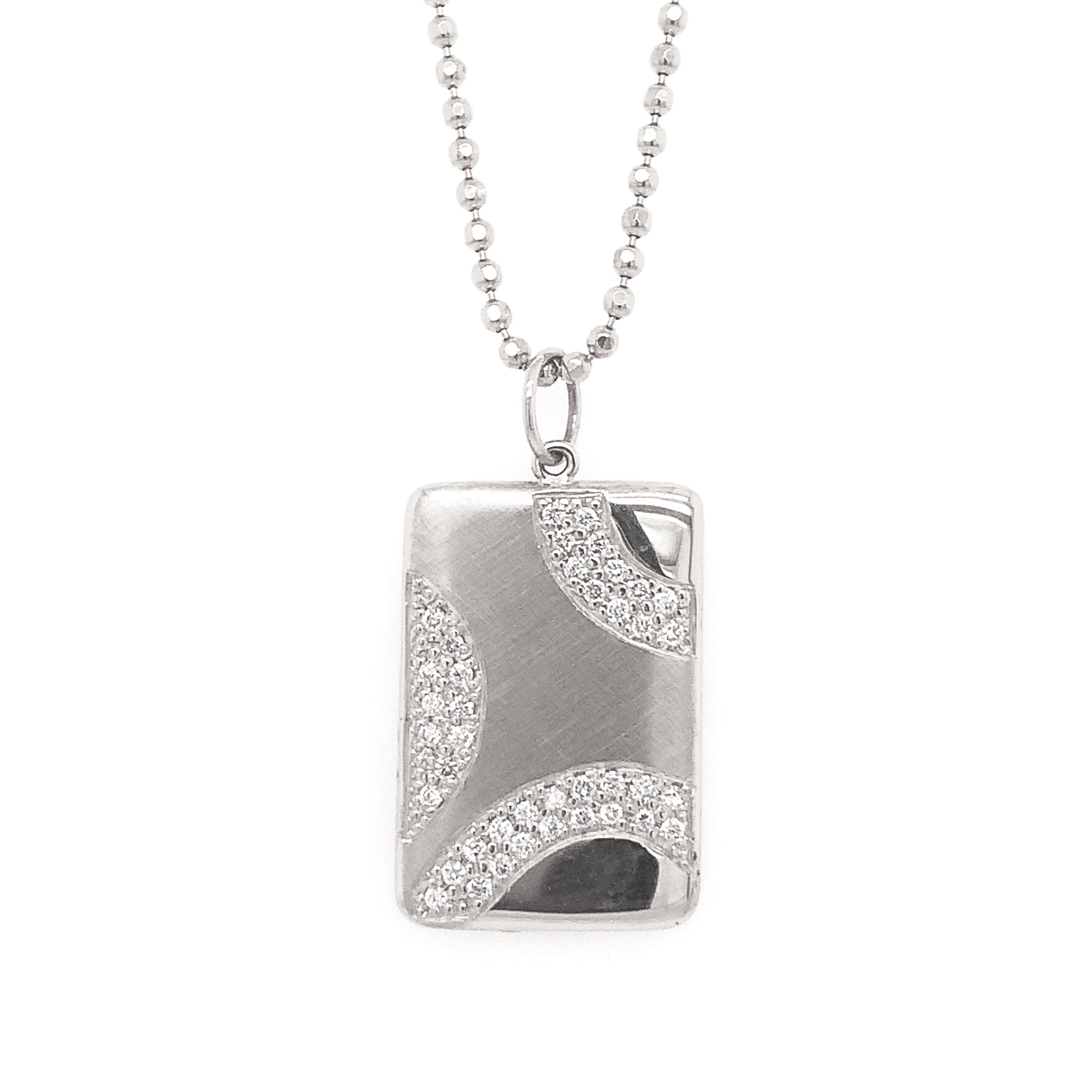 14k white gold medium CAVE pendant with complimenting shiny and satin finish and waves of white diamonds