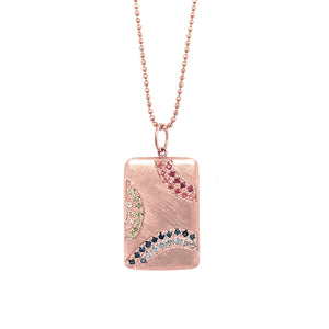 14k rose gold CAVE pendant with mixed sapphires