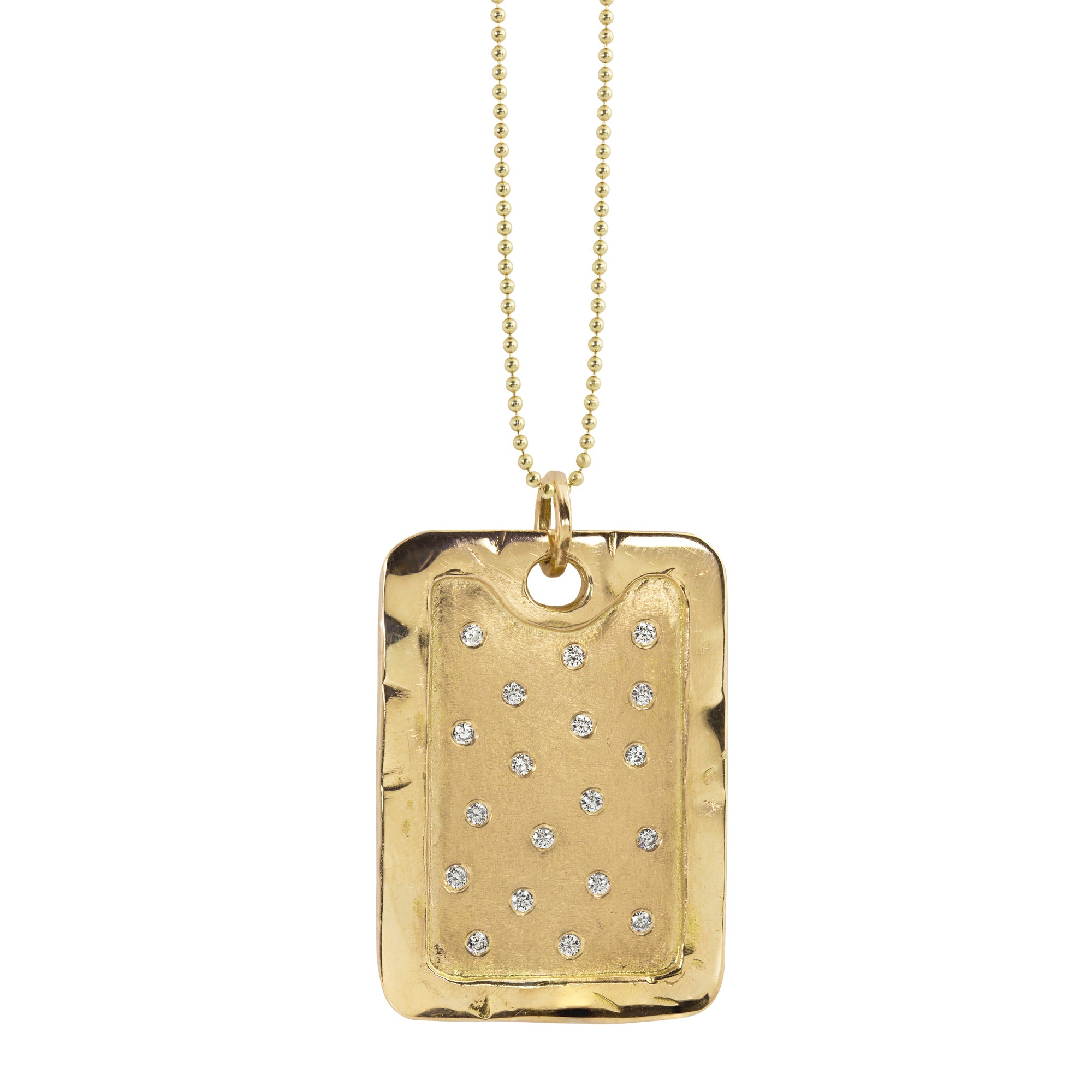 14k yellow gold x-large DANI dog tag pendant with scattered diamonds