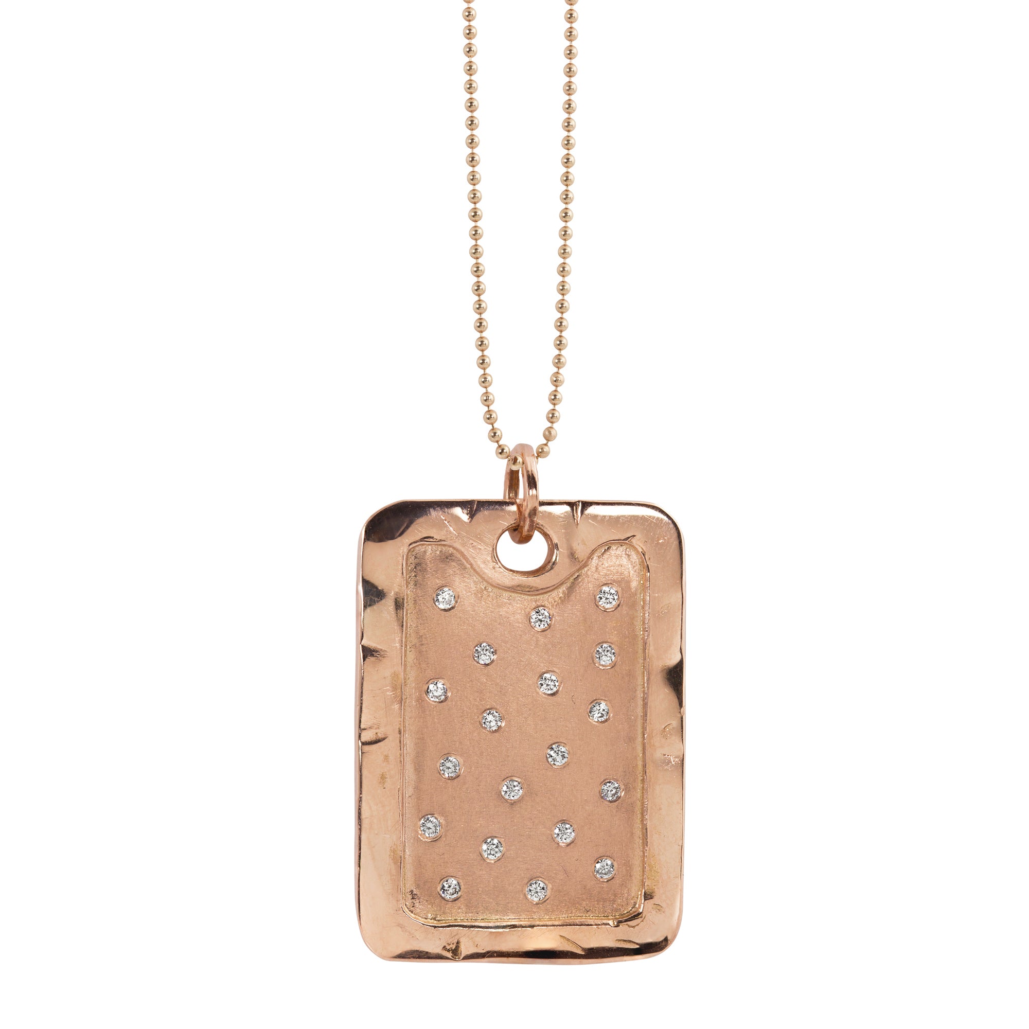 14k rose gold x-large DANI dog tag pendant with scattered diamonds