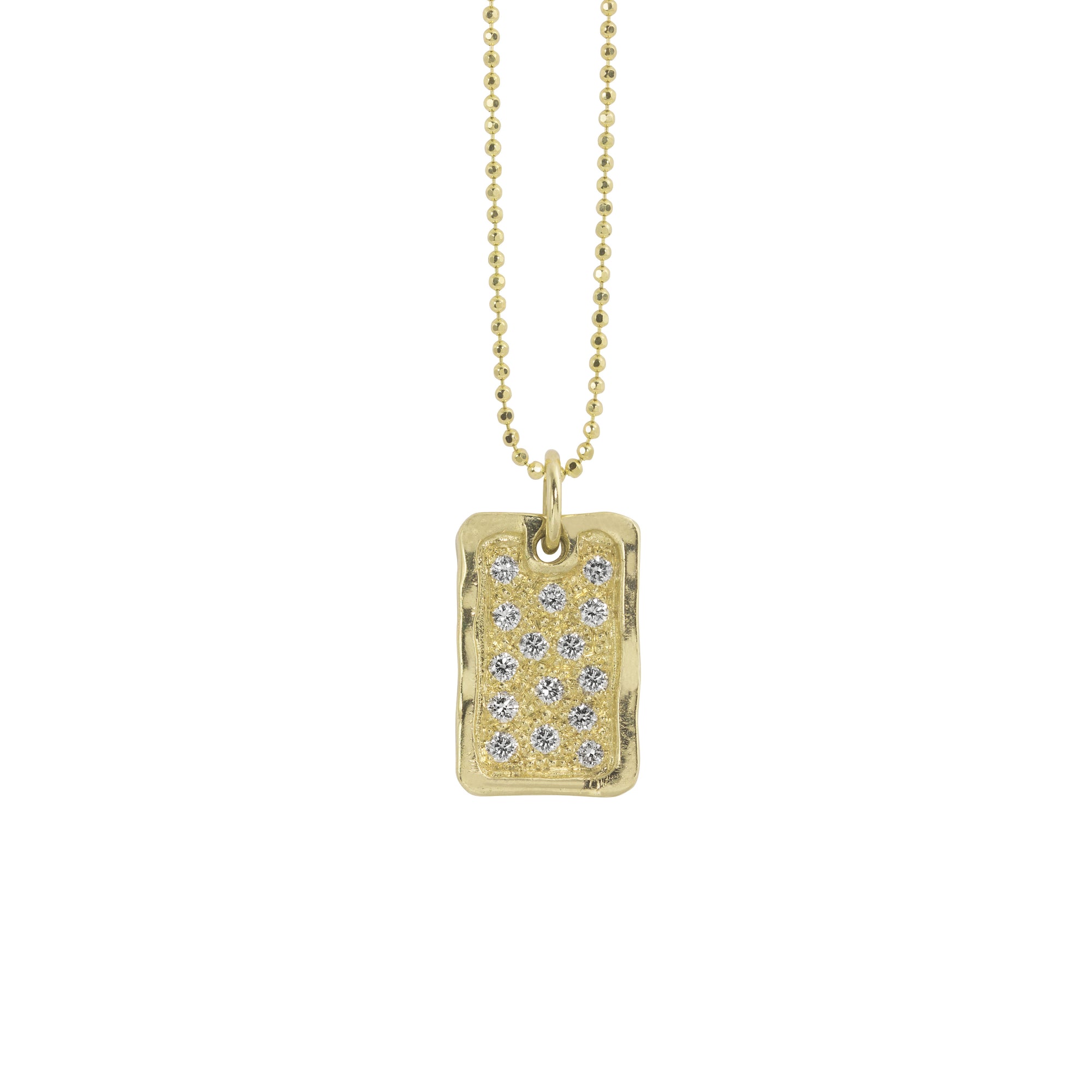 14k yellow gold DEFT small dog tag charm with white diamonds