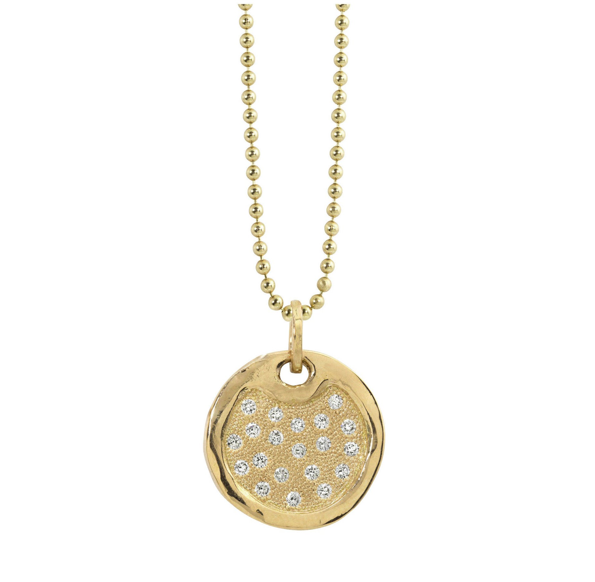 14k yellow gold large DENA pendant with scattered diamonds