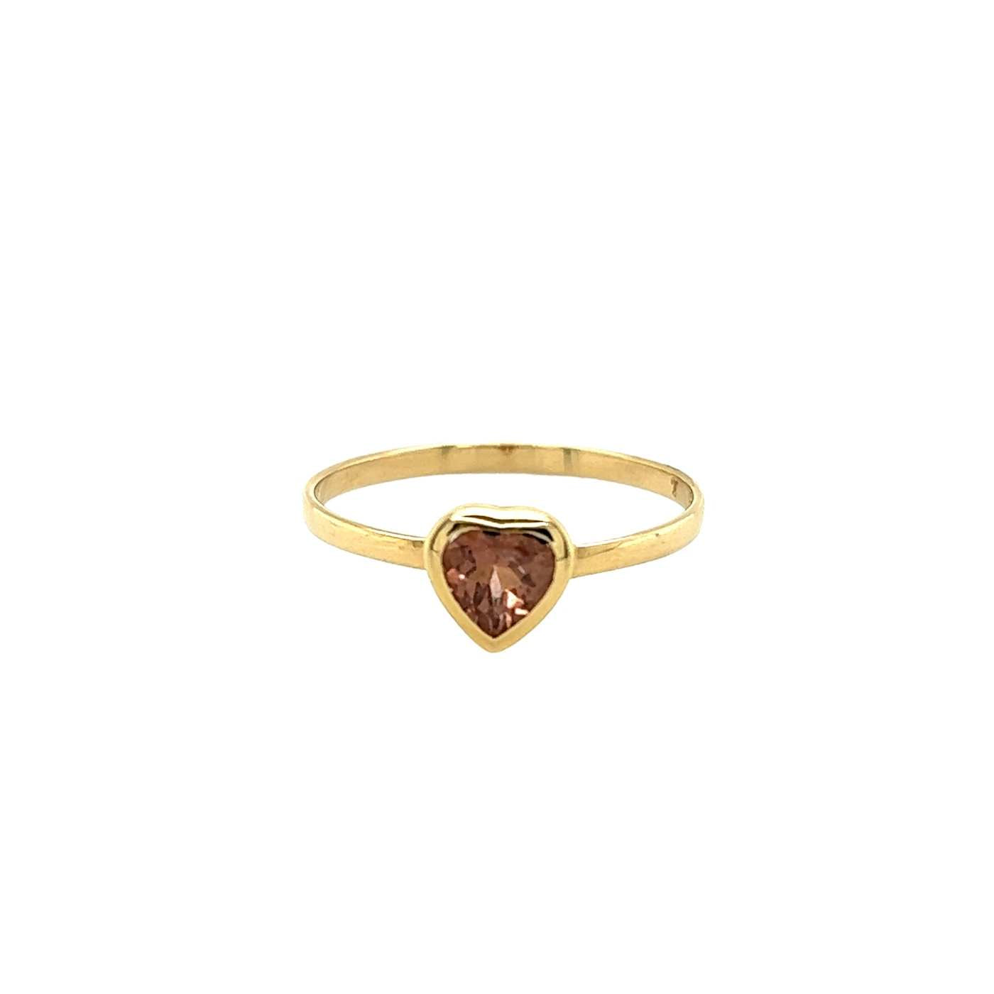 14k Gold Tourmaline Heart Ring - Size 7.25