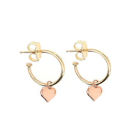 14k gold OLAP hoop earrings with heart charms