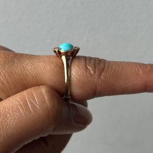 Vintage 3 Stone 14k Gold Turquoise Ring - Size 6