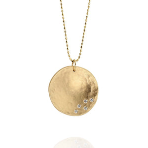 14k yellow gold large MEGG concave medallion with 5 diamonds