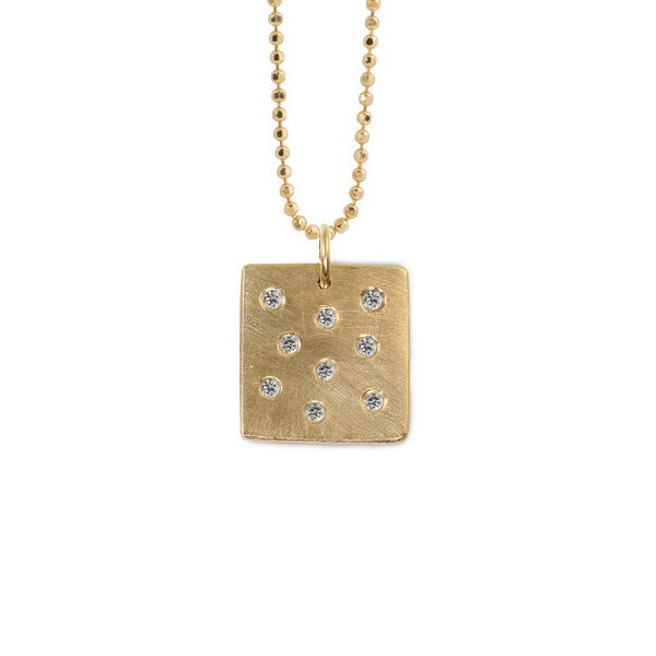 14k yellow gold MORI square charm with scattered diamonds