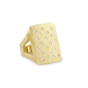 14k yellow gold No.1 Block Ring with scattered diamonds
