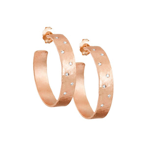 14k rose gold small OPAR wide hoop earrings with scattered diamonds