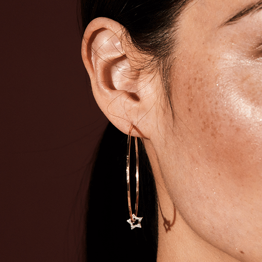 14k gold ORMS hoops with diamond STAR charms
