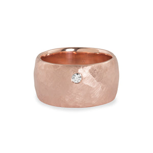 14k rose gold RAMA wide hammered band ring with white diamond
