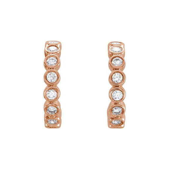 14k rose gold PAVI bezel set diamond hoop earrings