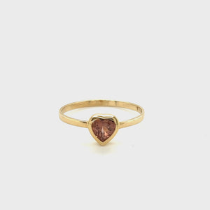 14k Gold Tourmaline Heart Ring - Size 7.25