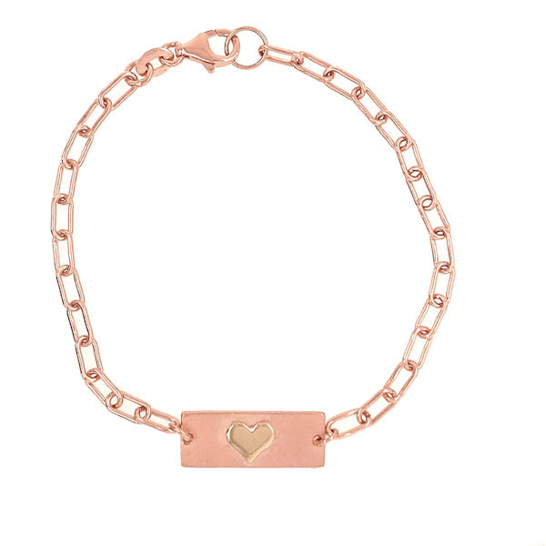 14k rose gold LORO heart bar bracelet with link chain