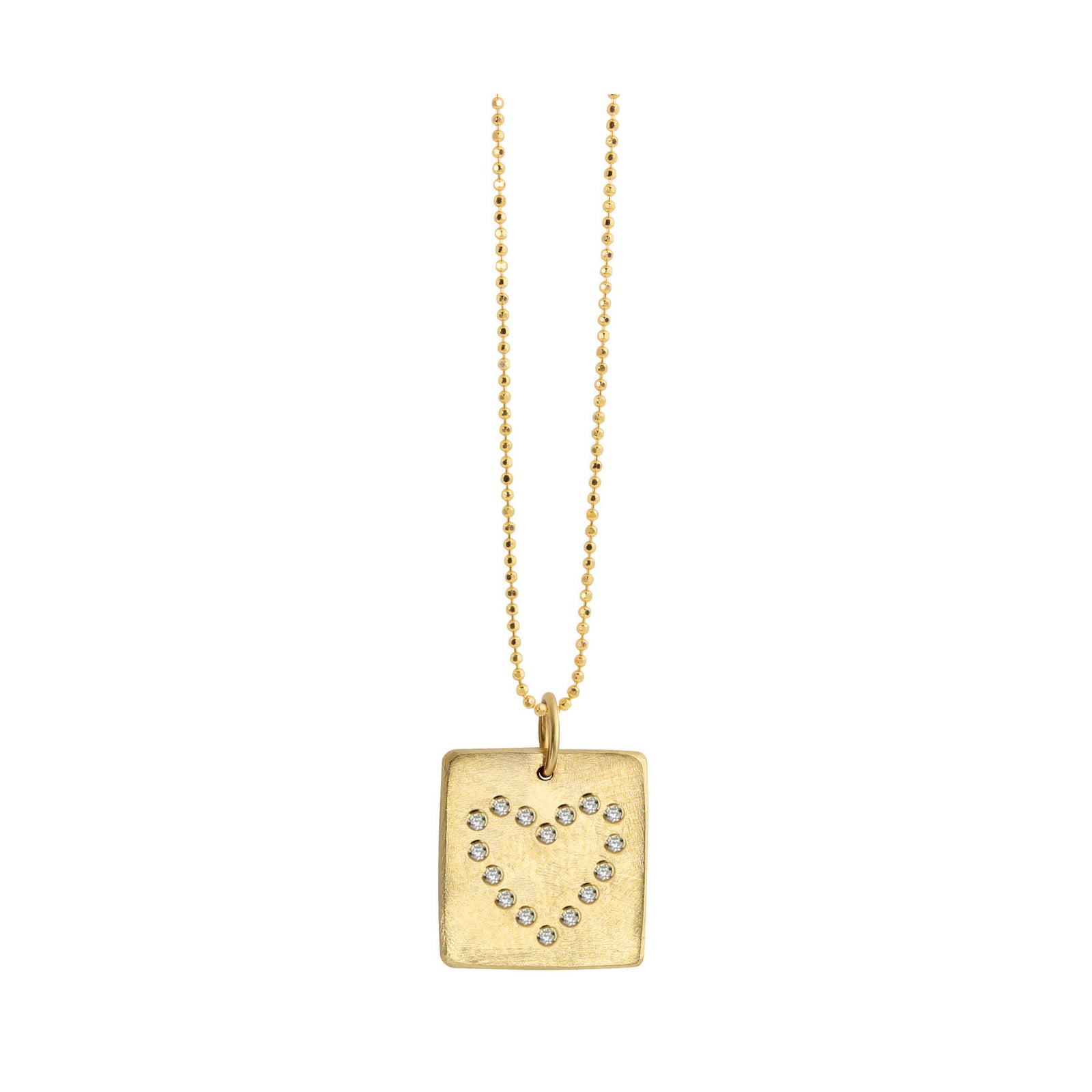 14k yellow gold LEAH square charm with diamond heart outline